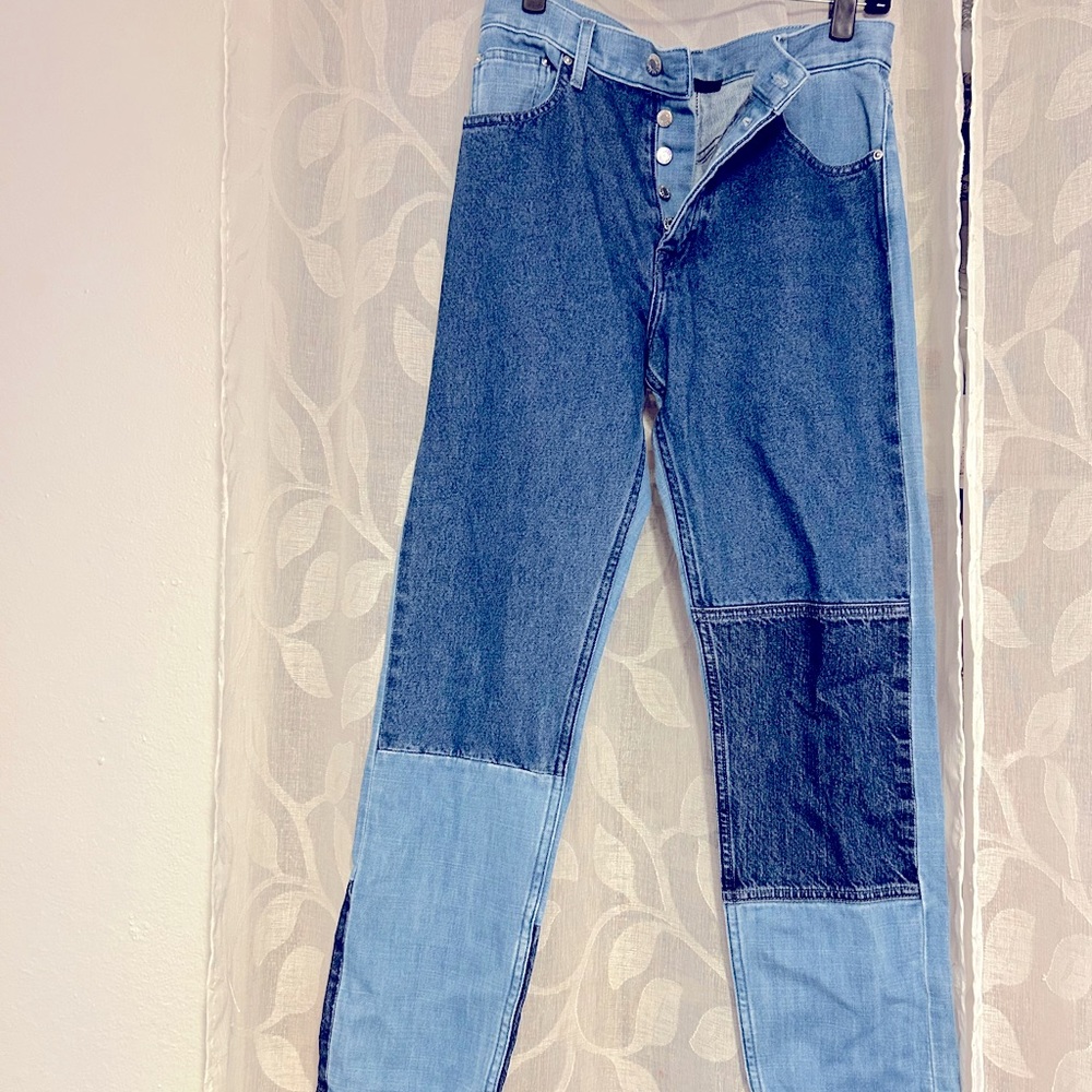 Helmut lang blue patched jeans